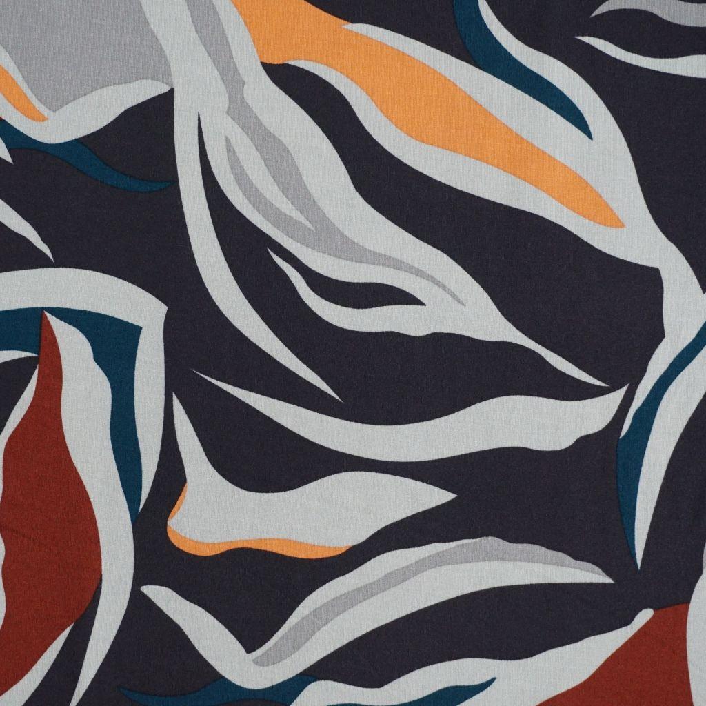Viskosejersey abstrakt dunkelgrau petrol rost orange